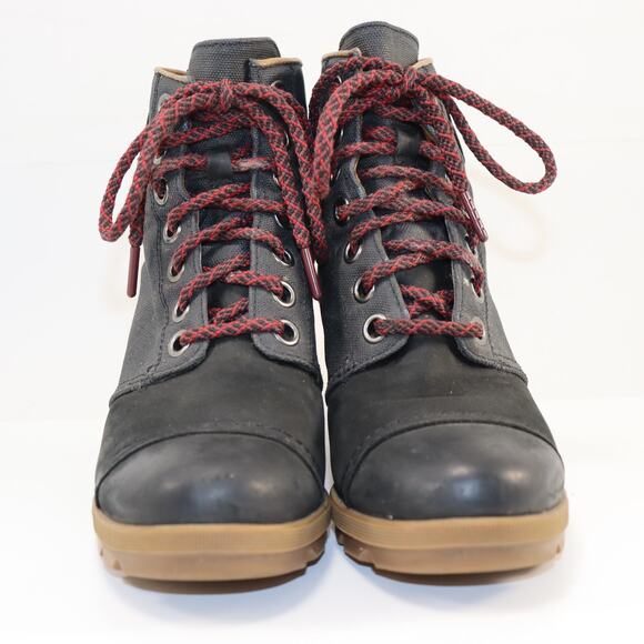 Sorel Women’s Black Lace-Up Boots Size 9W Waterproof Leather & Canvas - Picture 3 of 6